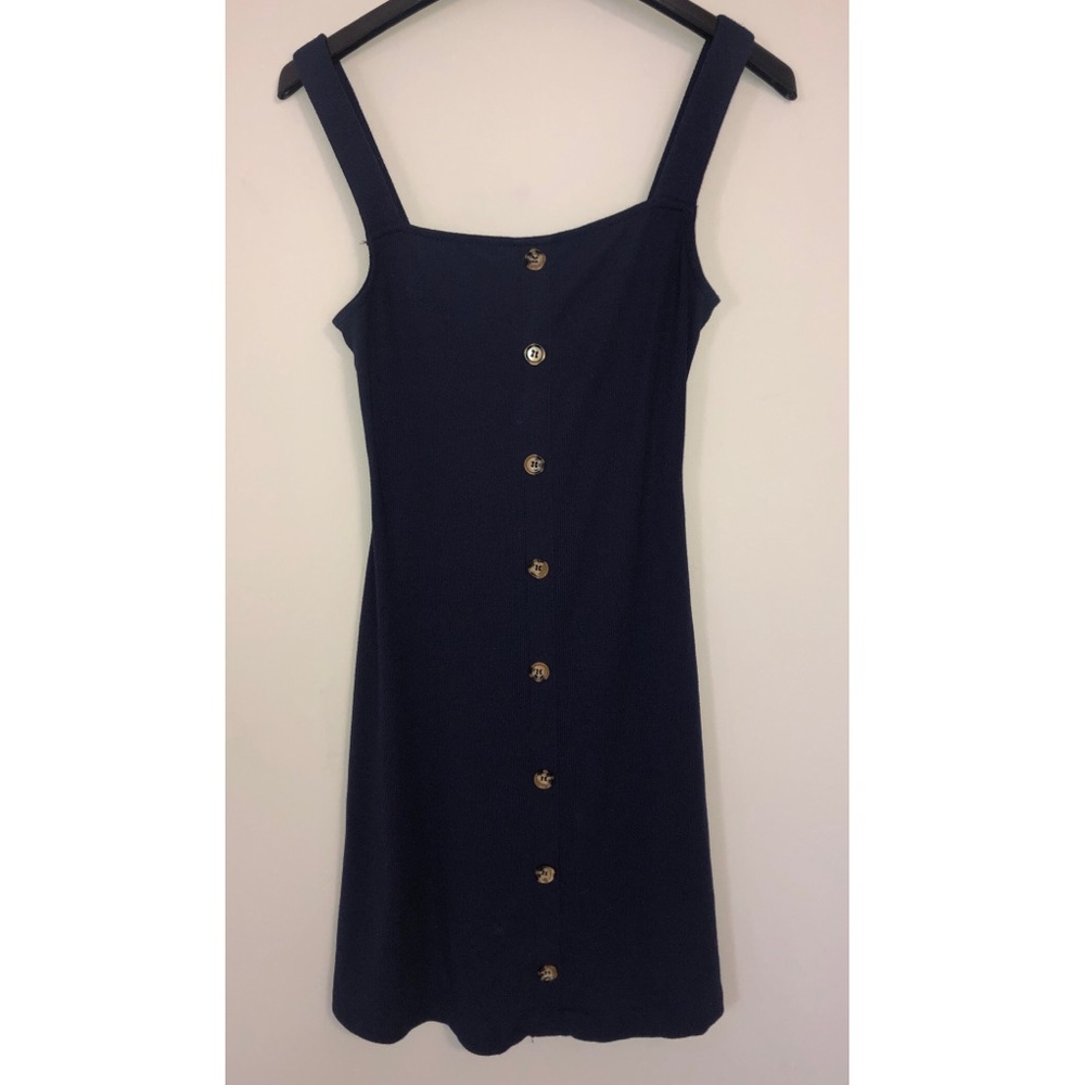 Navy Ribbed Button Detail Dress from River Island